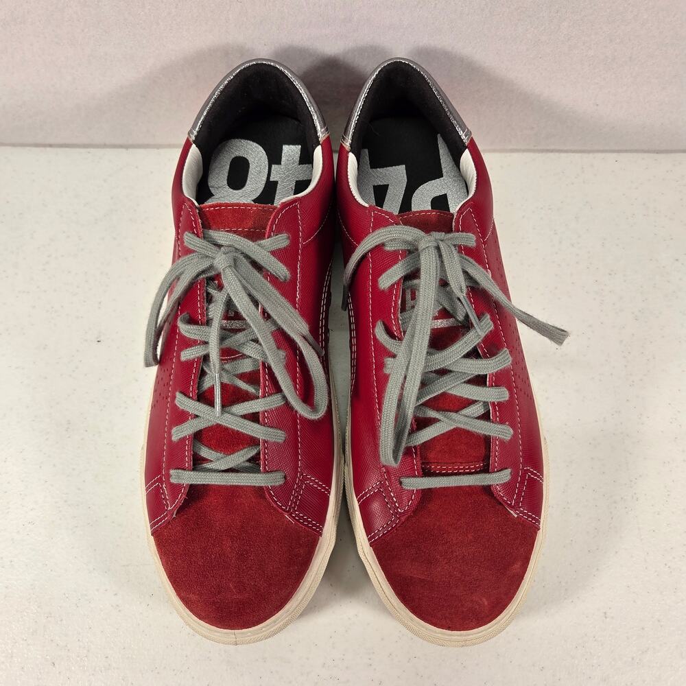 P448 Ruby Red Leather Suede Low Top Sneakers Gray Lace Shoes EU 42 NWOT - Picture 4 of 16